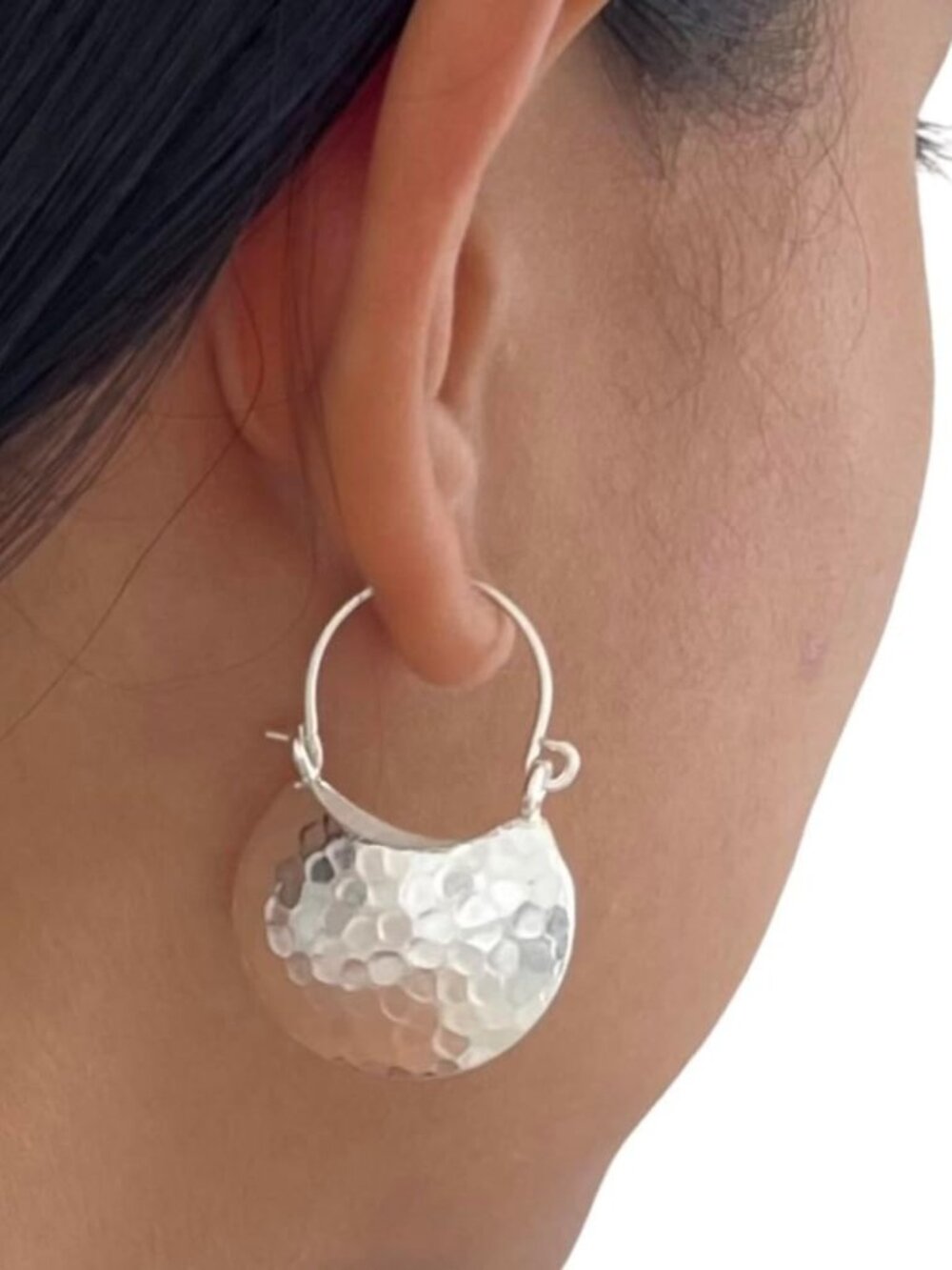 Handmade Hammered Sterling Silver Crescent Moon Hoop Earrings - Elegant Everyday